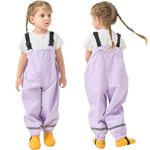 Image of Fewlby Waterproof Trousers Kids Rain Trousers Waterproof Bib Overalls Boys Girls Rain Dungarees Wind and Waterproof Mud Pants Toddler Outdoor Rainwear with Reflective Strips, 3-4 Years