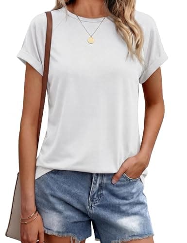 Image of Leversic Casual Women Tops Plain Short Sleeve T-Shirt Crew Neck Regular Fit Summer Tunic Basic Tee (White,M)