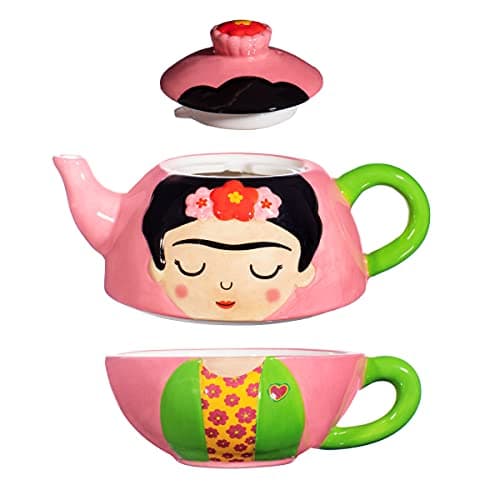 Image of Sass & Belle Frida Tea for One - Ceramic Teapot Set with Mug Artistic Afternoon Tea Set Decorative Kitchen Accessory Gift for Mum Home Decor Pot and Mug Designed by Sass and Belle