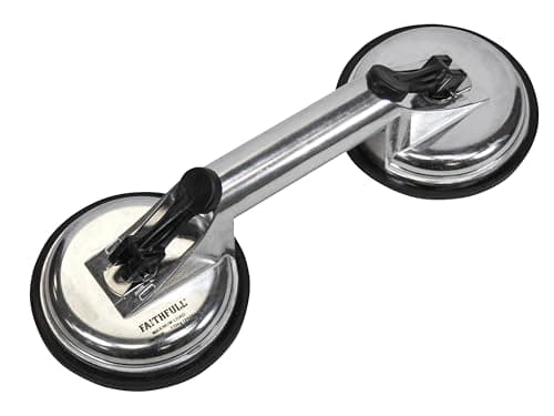 Image of Faithfull Double Pad Aluminium Pro Suction Lifter 120mm – Heavy Duty Glass, Tile & Marble Lifting Tool for Tiling, Glazing & Installation – Load Capacity 130kg Vertical / 80kg Horizontal