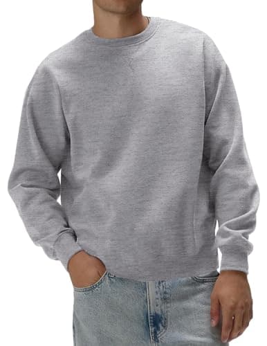 Image of Meilicloth Mens Sweatshirts Crewneck Soild Color Basic Cotton Pullover Long Sleeve Top Casual Jumper Light Grey