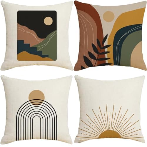Image of ALMLWIAJ Cotton cushion cover (set of 4) - geometric pattern - tightly woven with 57 threads/cm² - cushion cover 45x45 cm (Multicoloured-B)
