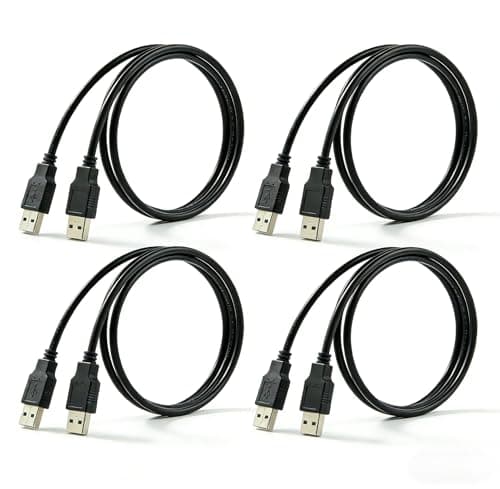 Image of RHINORO 4-Pack, USB 2.0 A to A Male to Male Cable, Black, 1 Metre (3.3 Feet)