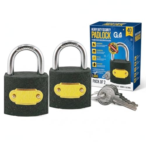 Image of G4GADGET 2 Pack Heavy Duty Padlocks with 2 Keys Each – 40mm Outdoor Security Locks, Weatherproof Cast Iron Body & Hardened Steel Shackle – Shed, Fence, Gate, Toolbox & Garage Use