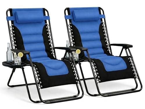 Image of Straame XXL Padded Zero Gravity Chairs Set of 2, Folding Reclining Garden Chairs, Camping Chair Sun Loungers, Lockable 160° Patio Recliners with Adjustable Headrest (Padded, Navy)