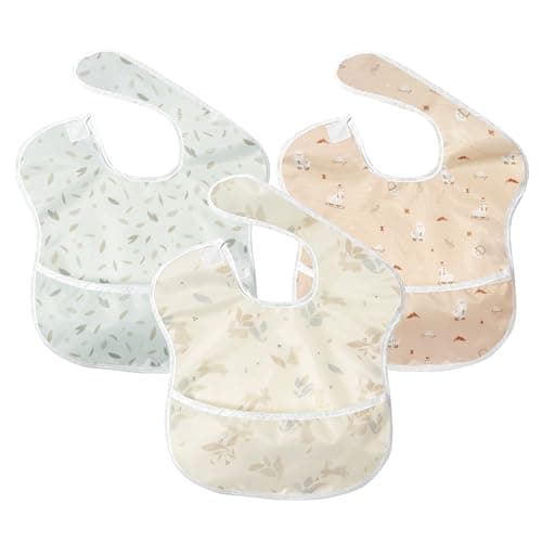Image of Little Dimsum 3 pack Baby Waterproof Bib Easy to Clean Feeding Weaning Bibs Adjustable Closed for Babies Toddlers with Large Pocket(6-36Months)