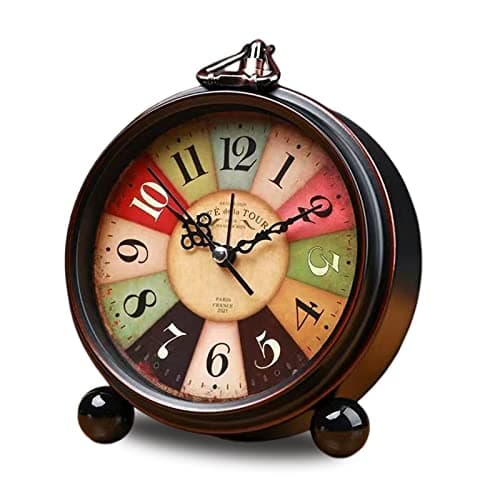 Image of ToKinCen Classic Retro Clock, Metal European Style Vintage Silent Table Desk Alarm Clock Non Ticking Quartz Movement Battery Operated, HD Glass Lens for Bedroom Living Room Indoor Decoration Kids