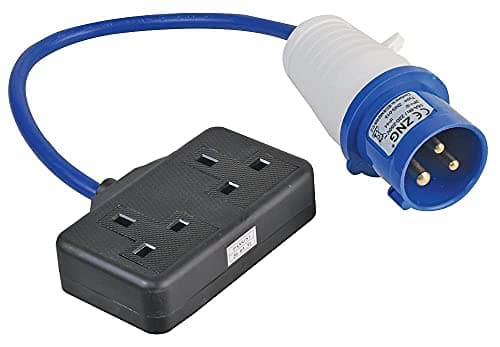 Image of PRO ELEC PELB0139 – 13A UK Mains Socket to 16A CEE Plug Extension Lead, 2‑Gang, 350 mm, Blue
