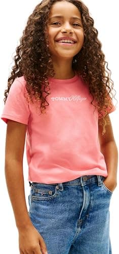 Image of Tommy Hilfiger Girl's Tommy Script Tee Ss KG0KG09123 T-Shirts, Pink (Tropical Blush), 6 Years