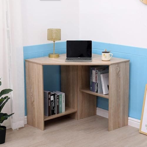 Image of Home Source Computer Desk PC Laptop Table Home Office Study Gaming, Oak Effect, Corner