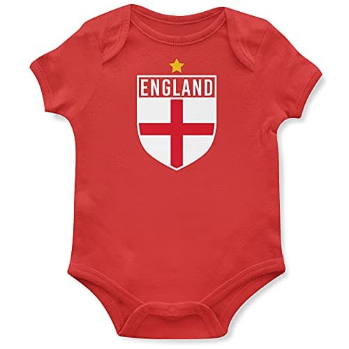 Image of Purple Print House Baby Boys England Flag Badge Retro Babygrow - Football Country European 2021 Supporters Gifts For Baby - 2020 English Tournament Footy Soccer Top, 0-3 Months, Red