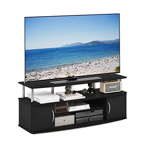 Image of Furinno JAYA TV Stand, Entertainment Center, TV Console, for TV up to 55 Inch, with 2 Doors and Cable Management Holes, for Living Room, Bedroom, Americano/Stainless Steel Tubes