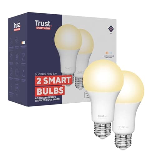 Image of Trust WiFi E27 Smart Bulb, Dimmable LED Bulb, Works with Alexa and Google Home, No Hub, 2.4GHz WiFi Bulb, E27 Screw Bulb, Warm to Cool, White Ambience [Amazon Exclusive] - 2 Pack