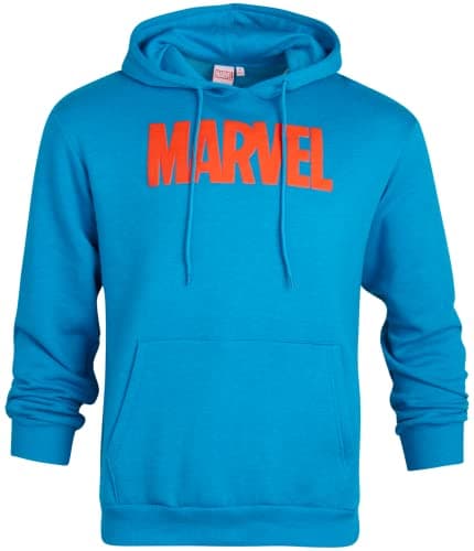 Image of Marvel Men’s Avengers Fleece Hoodie Sweatshirt – Retro Iron Man, Hulk, Captain America, Thor, Spider-Man, Marvel Avenger Blue, Small