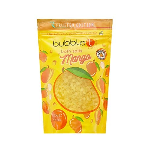 Image of bubble t cosmetics Fruitea Mango Bath Salts, Soothes Tired Limbs & Freshens Up Bath Time with Sweet & Fruity Scents, Provides All Day Freshness - 1 x 500g, Yellow