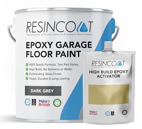 Image of Resincoat Epoxy Garage Floor Paint – 2-Part Resin Coating for Concrete Floors – 4x Thicker & Longer Lasting Than Standard Paint – High Gloss Finish – Easy to Mix & Apply – Made in the UK (Dark Grey)