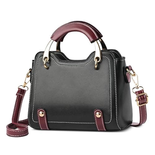 Image of FOLOVEYA Mode Women Handbags Small Elegant Crossbody Bag Ladies Top Handle Bag Retro Casual Satchel Shoulder Bags PU Leather for Shopping Travel Work Dating Black