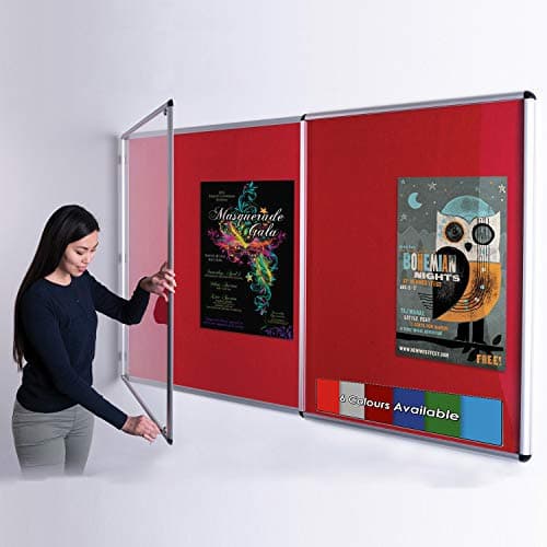 Image of Wonderwall Tamperproof Lockable Noticeboard, Large Red Felt Pinboard, 120 x 180 cm with 2 Matching Safety Locks, 6 Colours to Choose from, Ideal for School, Office, Display