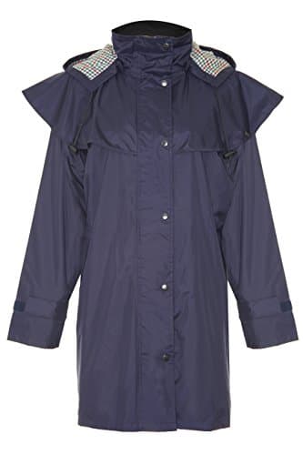 Image of Country Estate Ladies Windsor Waterproof Fabric Lightweight Lined Riding Cape Coat Jacket Trench Coats Macs Lined Detachable Hood Taped Seams Walking Outdoors Countrywear (12, navy blue)
