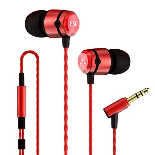 Image of Soundmagic E50 Wired Earbuds No Microphone HiFi Stereo Earphones Noise Isolating in Ear Headphones Powerful Bass Tangle Free Cord Red