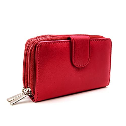 Image of Woodland Leather Women's Small Purse, Real Leather Zip Wallet with Coin and Key Pocket for Ladies (Red), 14x10 CM
