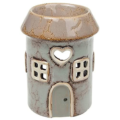 Image of Shudehill Giftware Village Pottery Round Grey House Ceramic Tealight Holder and Warmer Wax Melts and Oil