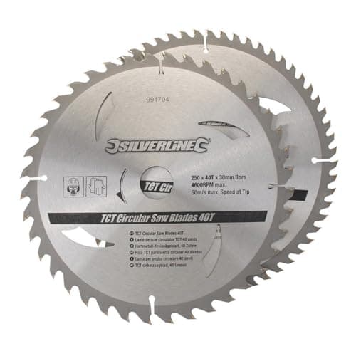 Image of Silverline TCT Circular Saw Blades – 2 Pack (40 & 60 Teeth), 250mm Diameter with 30-25-20-16mm Arbor Rings, Precision Cutting for Wood & Metal (991704)