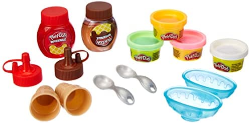 Image of Play-Doh Kitchen Creations Double Drizzle Ice Cream Playset for Children 3 Years and Up with 2 Play-Doh Drizzle Colours and 4 Classic Pots, Non-Toxic