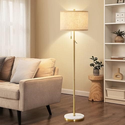 Image of GyroVu Floor Lamp for Living Room Gold Marble Floor Lamp Adjustable Height Standing Lamp with Pull Chain Switch Tall Lamps for Living Room, Bedroom & Office Bulbs Not Included