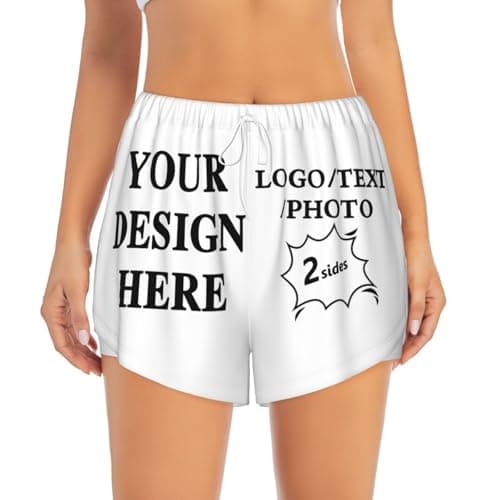 Image of Personalised Womens Shorts with Logo Text Photo, Custom Workout Athletic Shorts with Pocket and Elastic Waist Drawstring for Running Yoga Gym Sports White