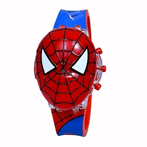 Image of AIGLET Watch for Boys and Girl Spider Man Kids Light Glowing Watch with Music Tune and Face Cover Multicolor 3D Led Digital Light Kid Watch {3-9 Year Red