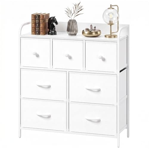 Image of Nicehill Chest of Drawers with 7 Drawers, Wood Top and Sturdy Storage Frame, Chest of Drawers for Bedroom Storage, Kids room, Living room, Closet, White