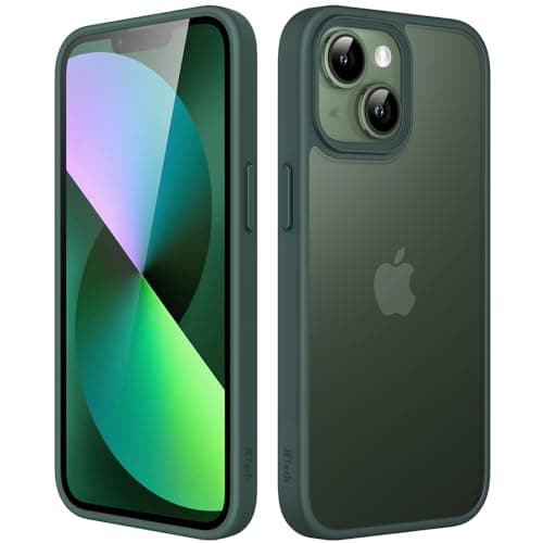 Image of JETech Matte Case for iPhone 13 Mini 5.4-Inch, Shockproof Military Grade Drop Protection, Frosted Translucent Back Phone Cover, Anti-Fingerprint (Dark Green)