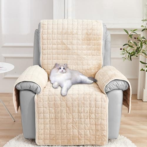 Image of Recliner Chair Covers with Pockets - Soft Washable Waterproof Armchair Slipcovers with Adjustable Straps Buckles, Furniture Protector for Pets & Kids Reclining Chair and Electric Chair Cover (Beige)
