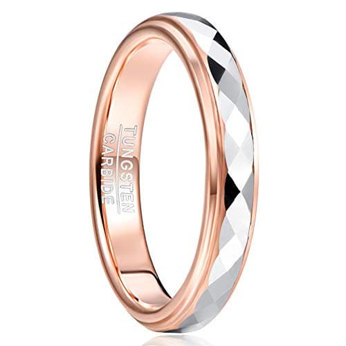 Image of TUNGSTORY 4mm Rose Gold and Silver Wedding Ring for Women Faceted Tungsten Carbide Engagement Promise Band M 1/2