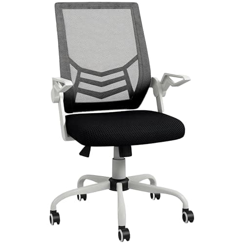 Image of Vinsetto Office Chair with Flip-up Armrest, Mid Back Desk Chair with Mesh Back, Lumbar Support, Adjustable Height, Swivel Wheels for Home, Black and White