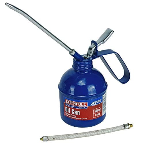 Image of Faithfull FAIOC500 Oil Can 500ml Pistol Type Includes Rigid and Flexible Spouts, brass