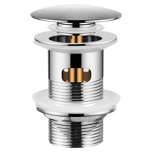 Image of Peppermint Pop Up Sink Waste Slotted Click Clack Waste Plug with Overflow for Bathroom Basins, Vessel Sinks, Chrome Bathroom Basin Waste