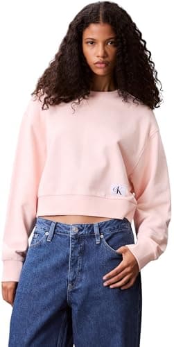 Image of Calvin Klein Women’s Badge Logo Cropped Sweatshirt, Pink (Cloud Pink), S