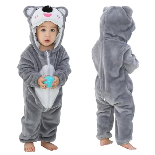 Image of COOKY.D Infant Hooded Baby Rompers Animal Jumpsuit Soft Flannel Winter Cosplay Costume for Baby Girls Boys, 18-24 Months, Koala