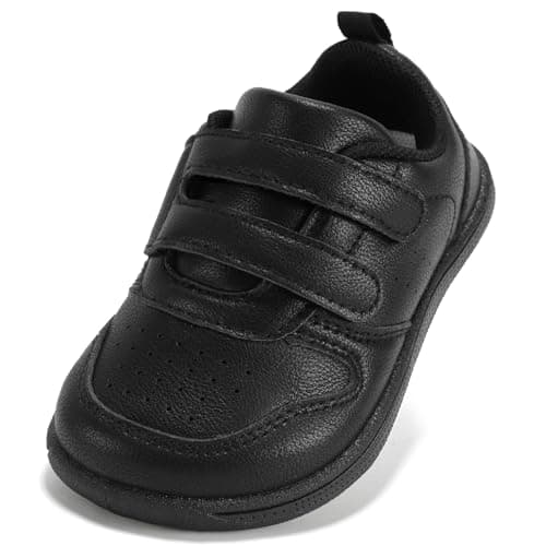 Image of STQ Boys & Girls Trainers Toddler Wide Toe Box Barefoot Shoes School First Walking Baby Infant Lightweight for Football Kid Running Child with Non-Slip Soft Tennis Prewalker Sneakers All Black Size 9
