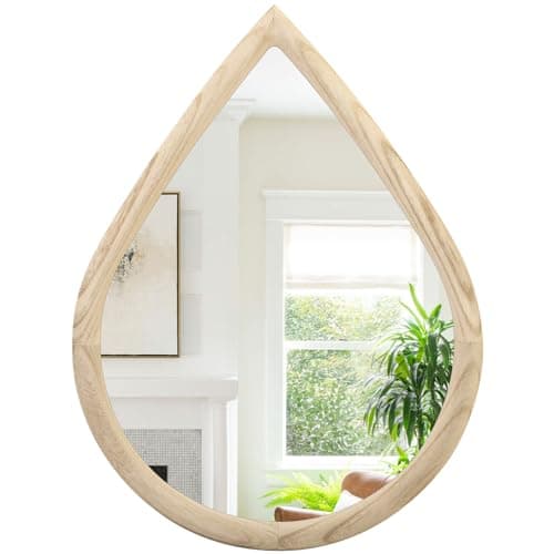 Image of FEUFOAM Irregular Wall Mirror with Wood Frame Rustic Teardrop Wall Mirrors Natural Wood Decorative Mirrors for Bedroom Living Room Bathroom 50x40cm