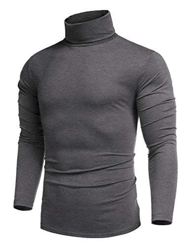 Image of COOFANDY Mens Jumpers Roll NeckTops for Men Turtleneck Sweater Turtle Neck Tops Polo Neck Jumpers Roll Neck Jumpers Cotton Casual Slim Fit High Neck T-Shirts Dark Grey L