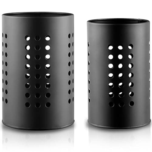 Image of Evanda Kitchen Utensils Holder for Countertop Pack of 2, Stainless Steel Black Utensils Caddy, Farmhouse Stylish Organizer and Kitchen Decor Utensil Crock, Gift for New House New Apartment