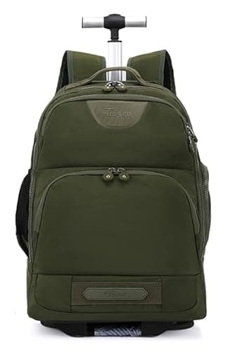 Image of House Of Leather Convertible Rolling Laptop Backpack, Wheeled Travel Rucksack, Multiple Colour Options, Large Capacity School Business Trolley Bag Jetmax (Green)