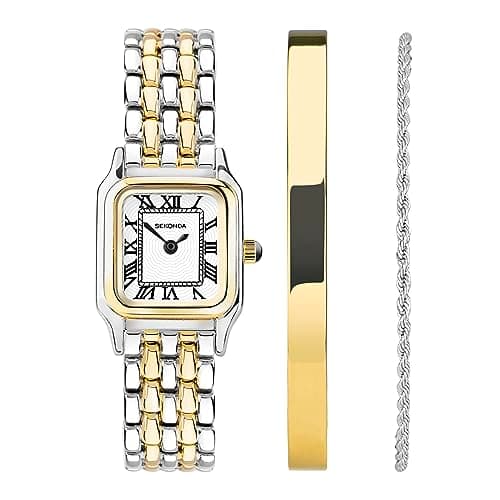 Image of Sekonda Monica Gift Set Ladies 20mm Quartz Watch in White with Analogue Display, and Two Tone Alloy Strap 49039