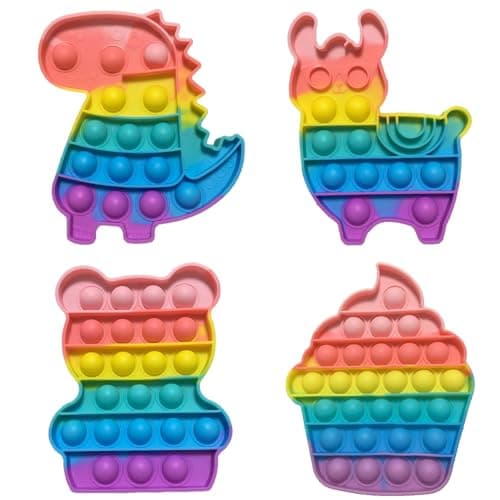 Image of Xrten 4PCS Pop Bubble Toys, Rainbow Dinosaur Alpaca Bear Ice Cream, Stress Relief Toys