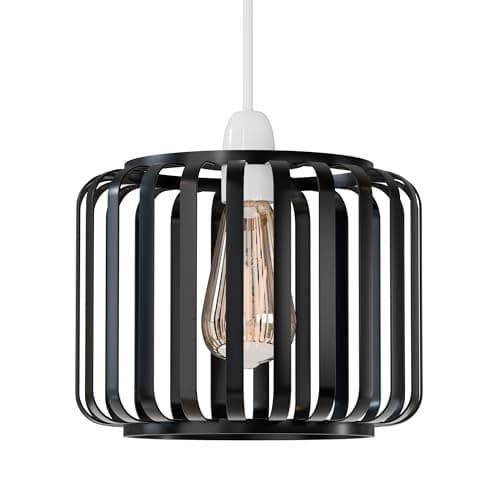 Image of Metal Wire Cage Ceiling Light Shade Easy Fit Lamp Shade, Ceiling Hanging Indoor Pendant Light Lampshade for Living Room, Bedroom, Restarurants (Black Cage)