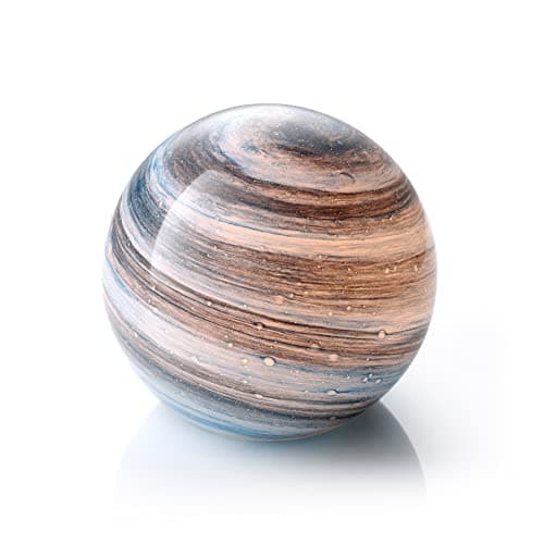 Image of Auraglow Handmade Blown Glass Art Planet LED Table Mood Lamp, Cordless Battery Operated Light, [Neptune]