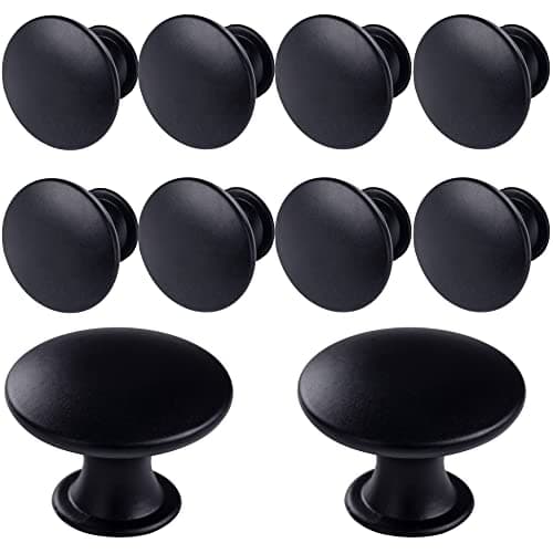 Image of hugolem Classic Aluminum Cabinet Knob, Black, 30mm Diameter, 21mm Height, 11 Pack Screws